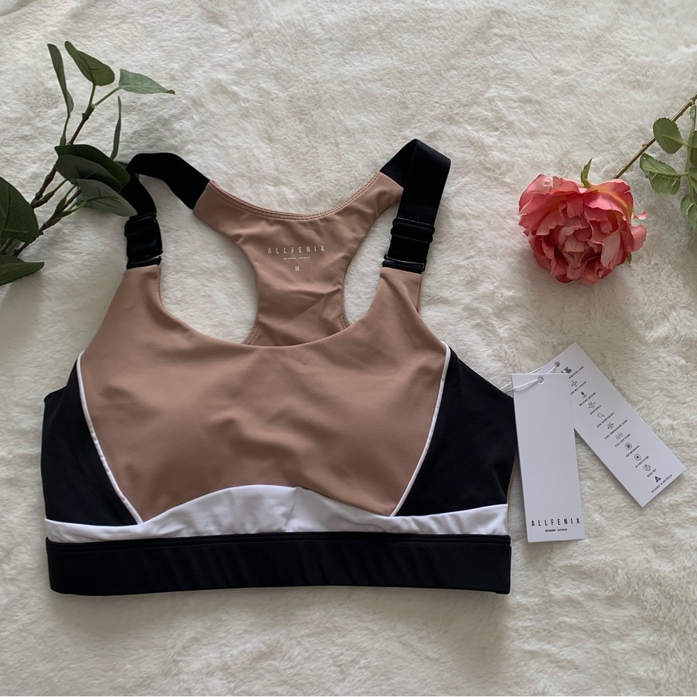 NWT - All Fenix Ivy Beige Multi Color Block High-Impact Sports Bra - Medium